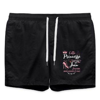 Cette princesse née en juin joyeux anniversaire - Short de bain - noir - Devant - AI Model Male 185 light (185cm)