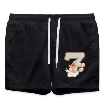 7. Geburtstag Fuchs Blumen - Badeshorts - Schwarz - Vorne - AI Model Male 185 light (185cm)