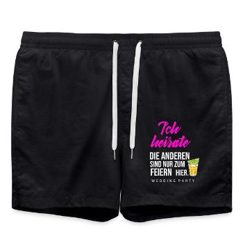 JGA - Ich heirate die anderen Feiern nur hier - Badeshorts - Schwarz - Vorne - AI Model Male 185 light (185cm)