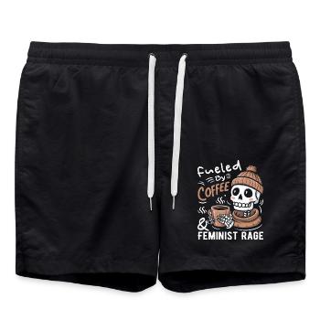 Fueled By Coffee & Feminist Rage Funny Feminism - Swim Trunks - black - Front - AI Model Male 185 light (185cm)