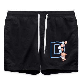 Blue Letter D Bear - Swim Trunks - black - Front - AI Model Male 185 light (185cm)