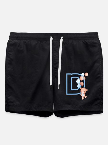 Blue Letter D Bear - Swim Trunks - black