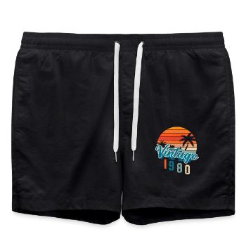 Vintage 1980er Retro Sonnenuntergang - Badeshorts - Schwarz - Vorne - AI Model Male 185 light (185cm)