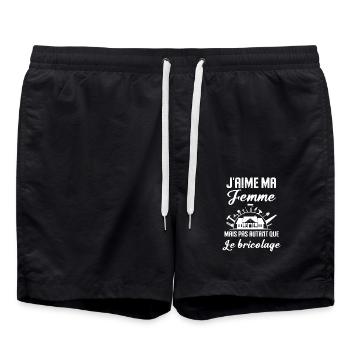 J aime ma femme et le bricolage - Short de bain - noir - Devant - AI Model Male 185 light (185cm)