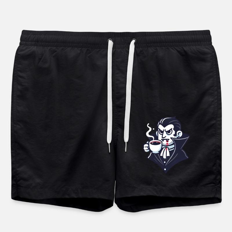 Dracula Coffee Time Cartoon Design - Swim Trunks - black