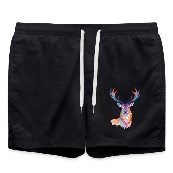 Hirsch Vektor Kunst mit lebendigen Farben Illustration - Badeshorts - Schwarz - Vorne - AI Model Male 185 light (185cm)