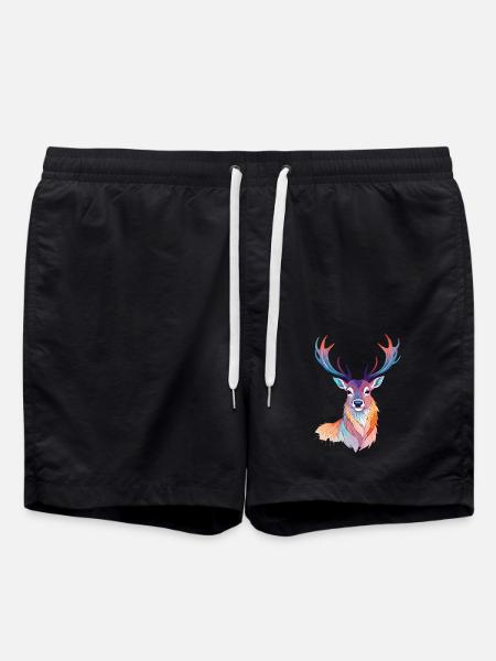 cerf art vectoriel avec illustration aux couleurs vives - Short de bain - noir
