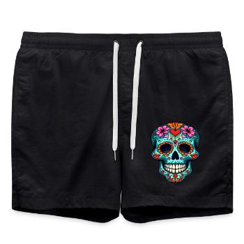 Heart and Floral Sugar Skull – Festive Artwork - Swim Trunks - black - Front - AI Model Male 185 light (185cm)