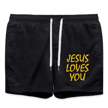 Jesus loves you - Badeshorts - Schwarz - Vorne - AI Model Male 185 light (185cm)