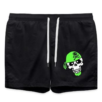 Chapeau de pirate crâne squelette tête de mort Halloween - Short de bain - noir - Devant - AI Model Male 185 light (185cm)