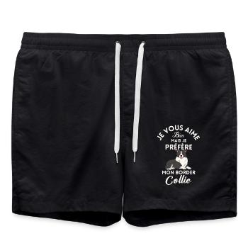 je vous aime bien je préfère mon border collie - Short de bain - noir - Devant - AI Model Male 185 light (185cm)