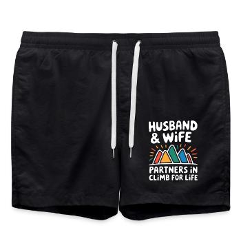 Humorous Mountaineer Couple Design - Swim Trunks - black - Front - AI Model Male 185 light (185cm)