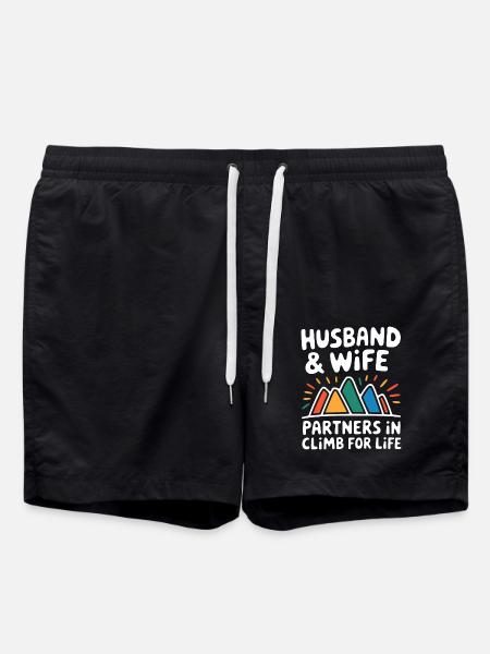 Humorous Mountaineer Couple Design - Swim Trunks - black
