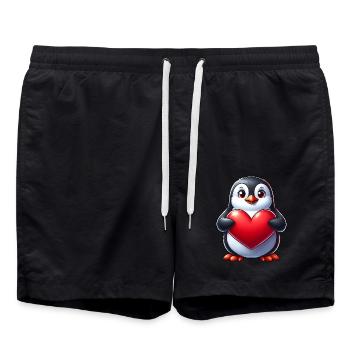 Verliebter Pinguin Herz Valentin Valentinstag - Badeshorts - Schwarz - Vorne - AI Model Male 185 light (185cm)