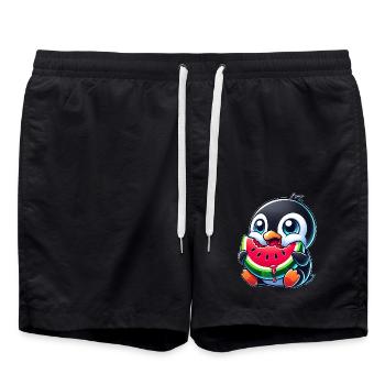 mignon pingouin dessin animé pastèque été - Short de bain - noir - Devant - AI Model Male 185 light (185cm)