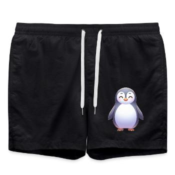 Mignon détendu dessin animé pingouin heureux - Short de bain - noir - Devant - AI Model Male 185 light (185cm)
