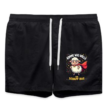 Komme Was Wolle Ich Schaff Das Karneval Schaf - Badeshorts - Schwarz - Vorne - AI Model Male 185 light (185cm)