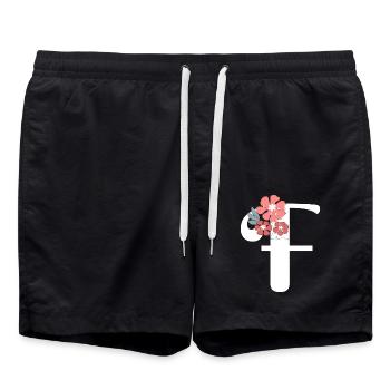 Buchstabe f Minimalistische Blumen - Badeshorts - Schwarz - Vorne - AI Model Male 185 light (185cm)