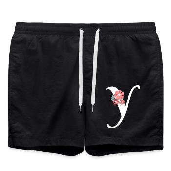 Letter and Minimalist Flowers - Swim Trunks - black - Front - AI Model Male 185 light (185cm)