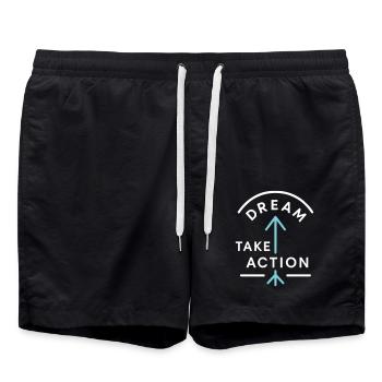 Motivating "Dream. Take Action“ Design - Swim Trunks - black - Front - AI Model Male 185 light (185cm)