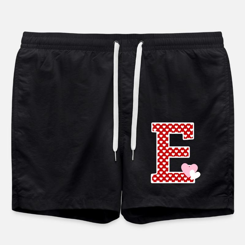 Letter E heart - Swim Trunks - black