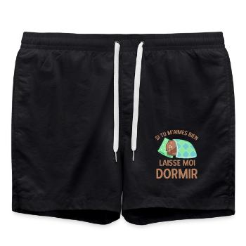 Humour marmotte dormir - Short de bain - noir - Devant - AI Model Male 185 light (185cm)