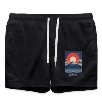 Berg Retro T-Shirt – Japan Reisegrafik - Badeshorts - Schwarz - Vorne - AI Model Male 185 light (185cm)