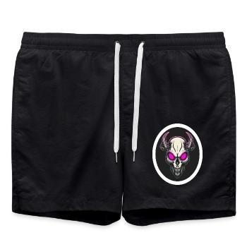 Pink-Eyed Demon Skull – Dark Fantasy Horror Art - Swim Trunks - black - Front - AI Model Male 185 light (185cm)