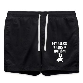 My Hero Has Autism - Swim Trunks - black - Front - AI Model Male 185 light (185cm)