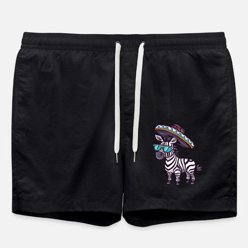 Zebra Comic Funny Sombrero - Swim Trunks - black