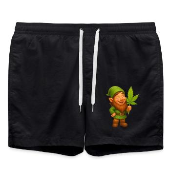 Knuffiger Zwerg mit Hanfblatt - Cannabis - Badeshorts - Schwarz - Vorne - AI Model Male 185 light (185cm)