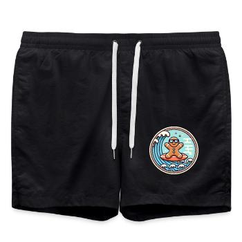 Surfing Gingerbread Wave Badge - Swim Trunks - black - Front - AI Model Male 185 light (185cm)