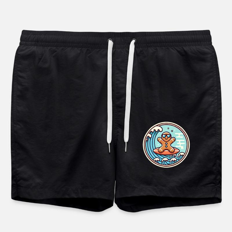 Surfing Gingerbread Wave Badge - Swim Trunks - black