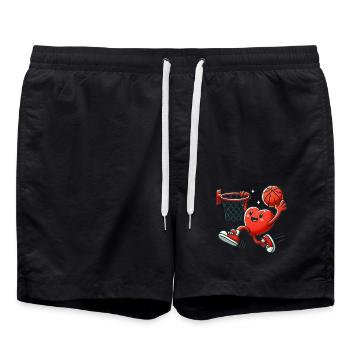 Heart Character Dunking Basketball - Swim Trunks - black - Front - AI Model Male 185 light (185cm)