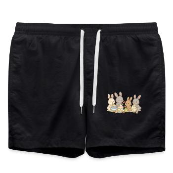 Hasenfreunde bemalen Ostereier – Süßes Osterdesign - Badeshorts - Schwarz - Vorne - AI Model Male 185 light (185cm)