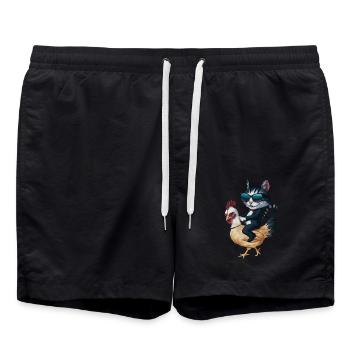 Katze Mit Sonnenbrille Reitet Huhn - Badeshorts - Schwarz - Vorne - AI Model Male 185 light (185cm)