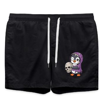 Penguin Zombie Halloween with Skull - Swim Trunks - black - Front - AI Model Male 185 light (185cm)
