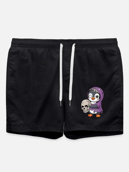 Penguin Zombie Halloween with Skull - Swim Trunks - black