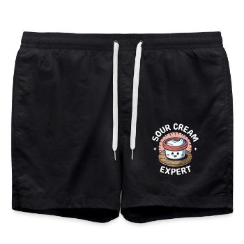 Sauce Lover Sour Cream Expert Kawaii Sour Cream - Swim Trunks - black - Front - AI Model Male 185 light (185cm)