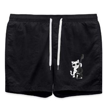 Cat with sunglasses plays double bass - Swim Trunks - black - Front - AI Model Male 185 light (185cm)