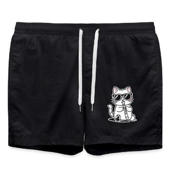 Chat avec des lunettes de soleil jouant de la flûte - Short de bain - noir - Devant - AI Model Male 185 light (185cm)