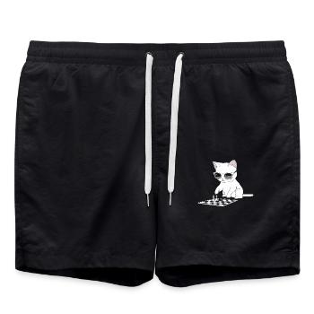 Chat avec des lunettes de soleil jouant aux échecs - Short de bain - noir - Devant - AI Model Male 185 light (185cm)