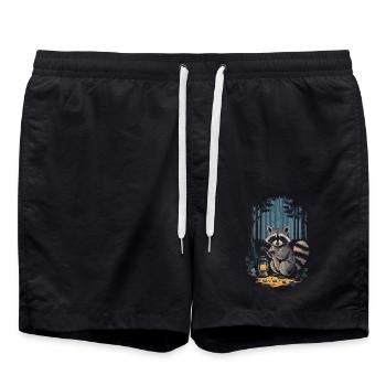 Cottagecore Forest Scene with Raccoon and Lantern - Swim Trunks - black - Front - AI Model Male 185 light (185cm)