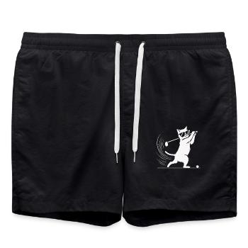 Cat with sunglasses playing golf - Swim Trunks - black - Front - AI Model Male 185 light (185cm)
