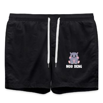 Moo Deng Hippo Funny Illustration - Swim Trunks - black - Front - AI Model Male 185 light (185cm)