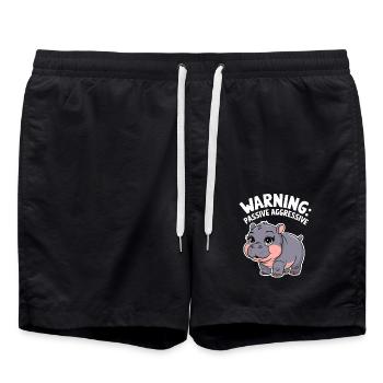 Moo Deng Hippo : Méfiez-vous, Passif-Agressif - Short de bain - noir - Devant - AI Model Male 185 light (185cm)