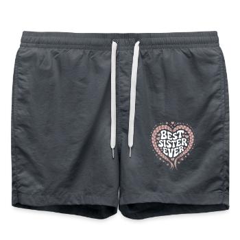 Beste Schwester Best Sister Ever Herz Zopfmuster - Badeshorts - Anthrazit - Vorne - AI Model Male 185 light (185cm)