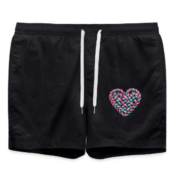 Zopfmuster Herzform Herz - Badeshorts - Schwarz - Vorne - AI Model Male 185 light (185cm)