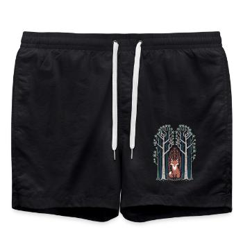 Dreamy Fox in the Enchanted Forest Cottagecore - Swim Trunks - black - Front - AI Model Male 185 light (185cm)