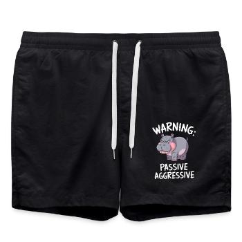 Avertissement : Hippopotame passif agressif dessin animé - Short de bain - noir - Devant - AI Model Male 185 light (185cm)